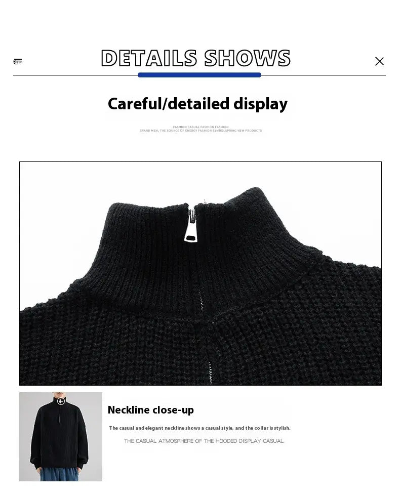Men’s Turtleneck Half Zipper Thickening Thermal Sweater