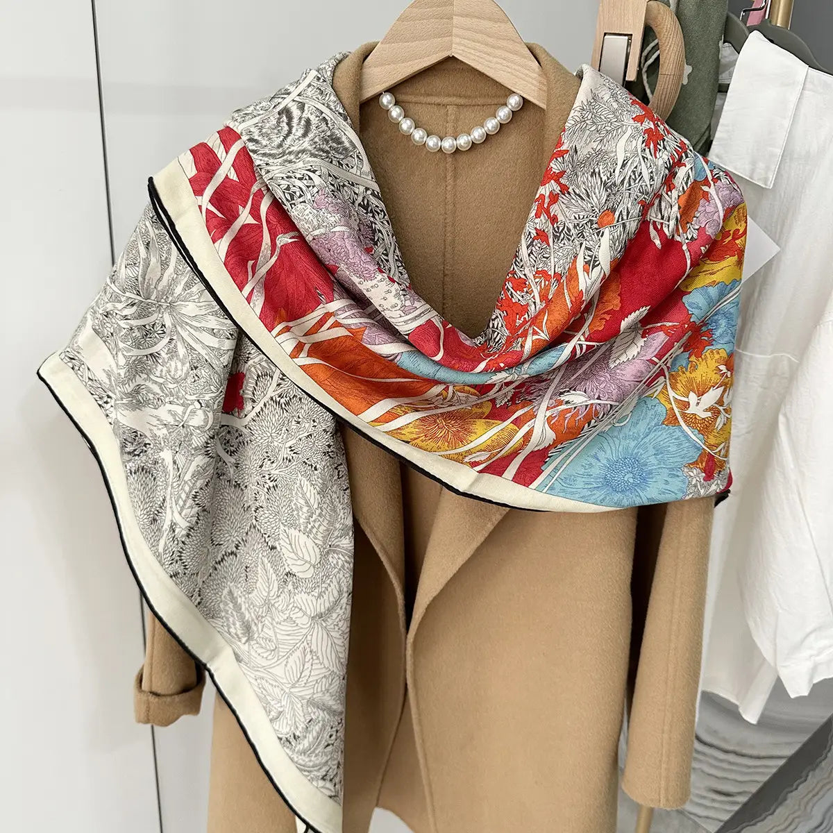 Return To Nature Duplex Printing Silk Wool Scarf
