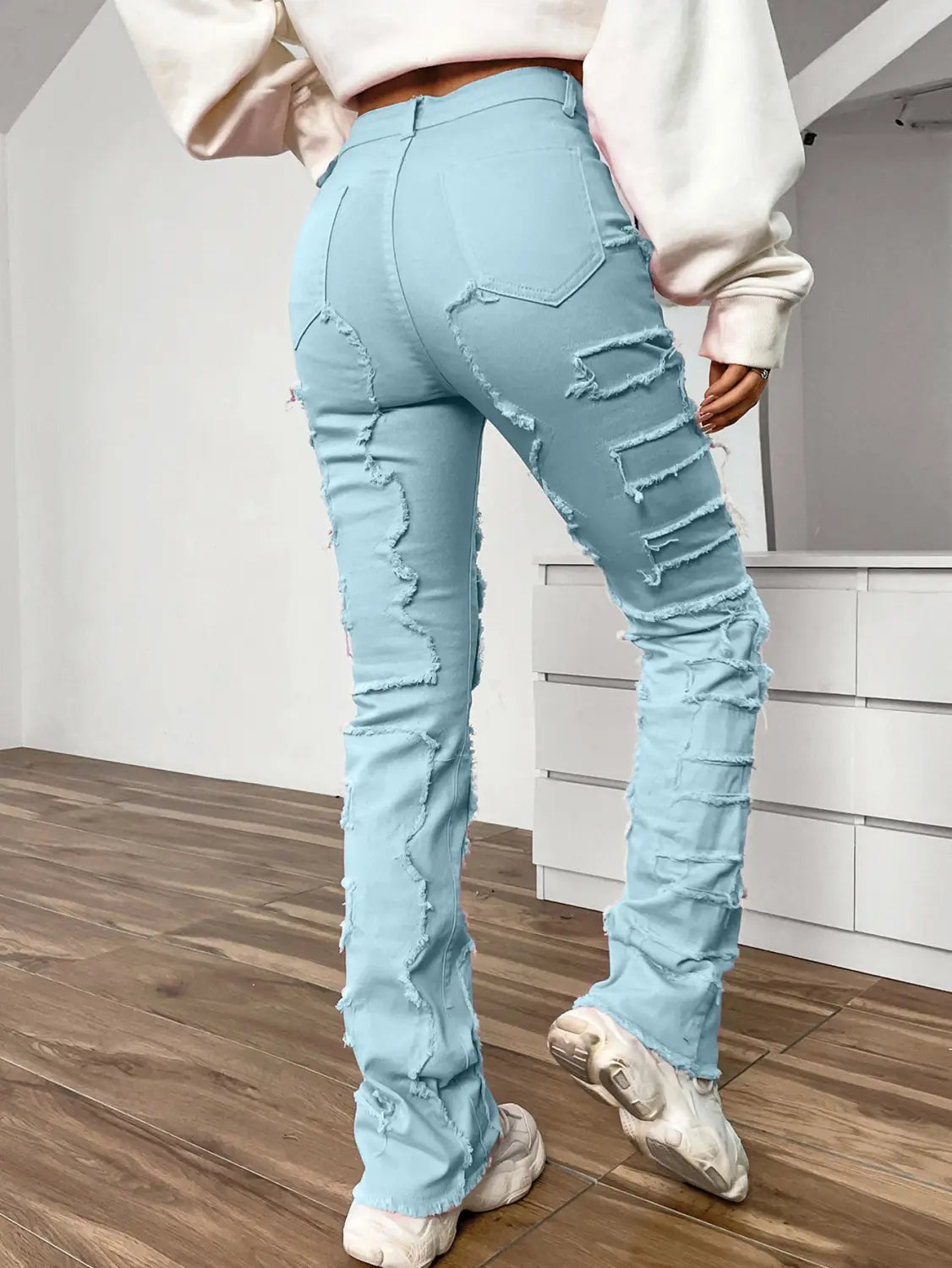 Women’s Embroidered Straight-leg Pants Fashion I Stretch Patchwork Jeans