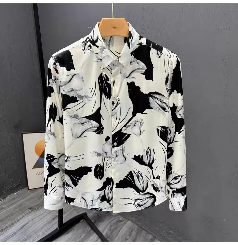 Men’s Floral Pattern Slim Fit Print Long Sleeve Shirt