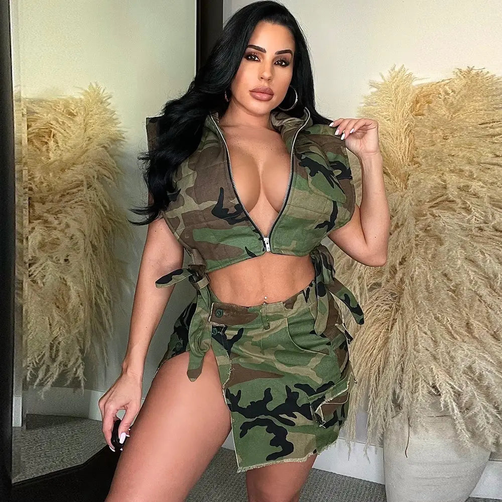 Autumn New Fashion Full Open Skirt Skirt Camouflage Skirt