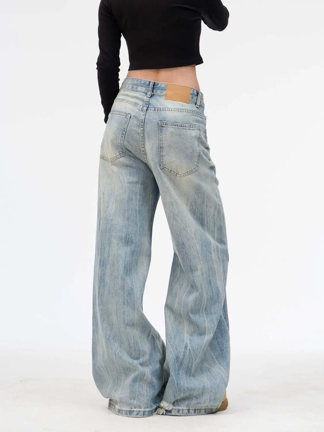Retro Washed Ripped Jeans Baggy Straight Trousers