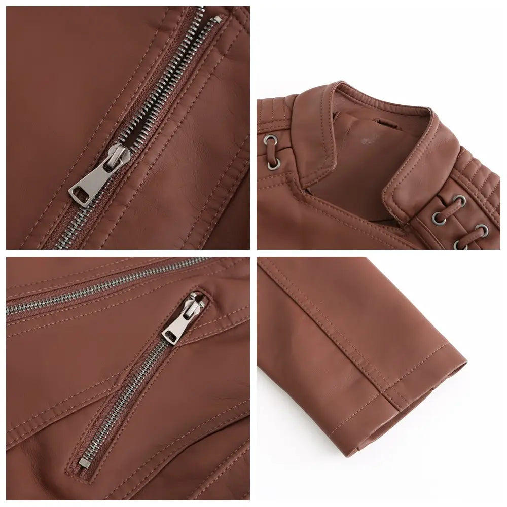 Slim Fit Thin Leather Coat Women’s Motorcycle Clothing
