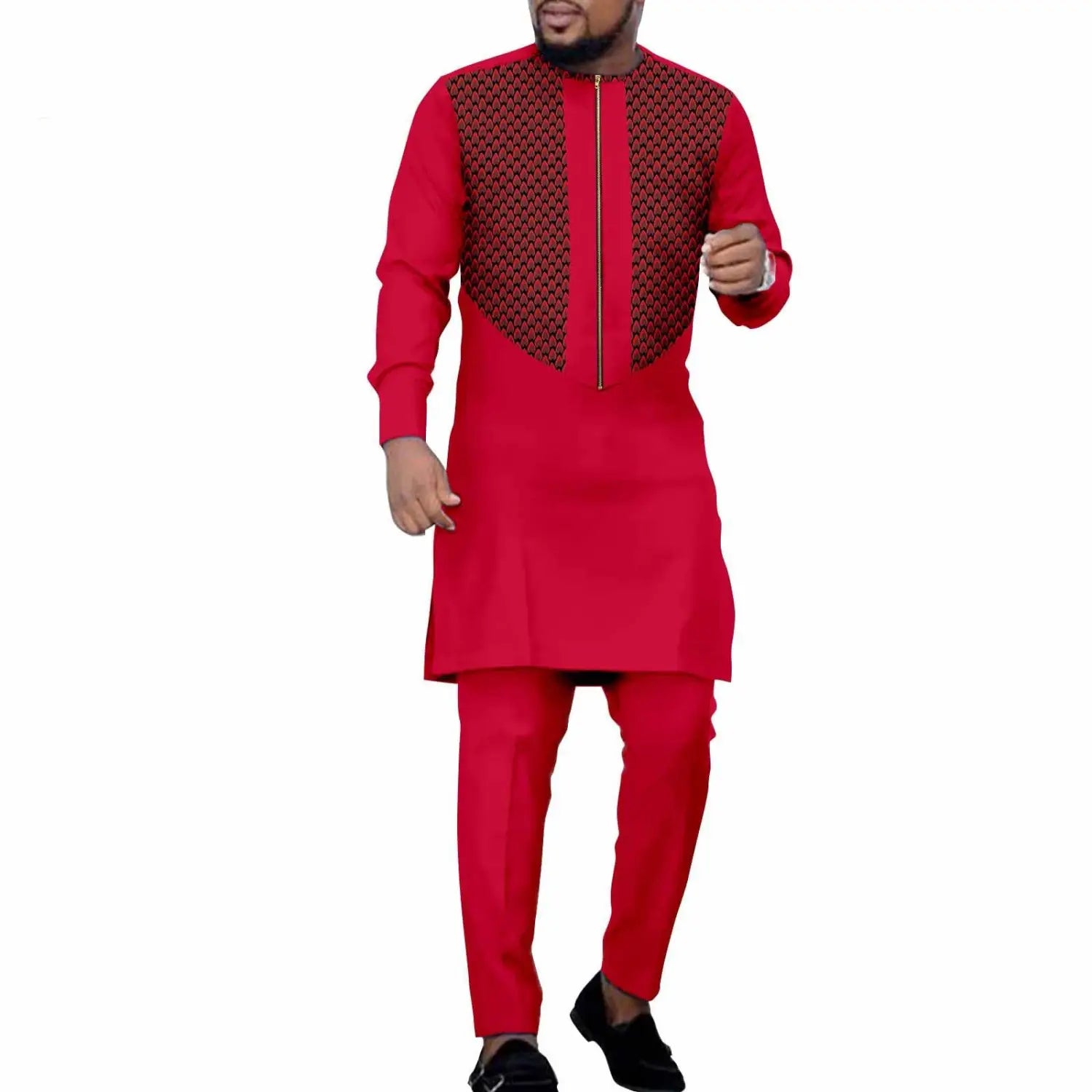 African Ethnic Solid Color Men’s Leisure Suit Top Pants