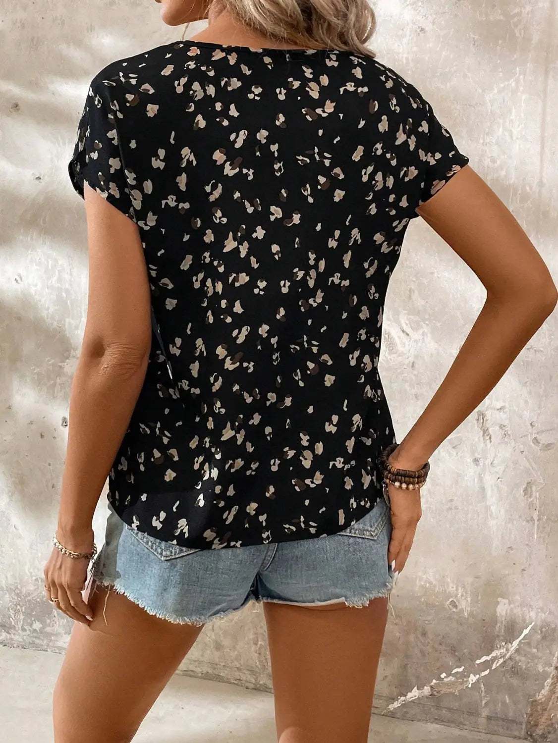 Printed V-neck Short Sleeve Women’s Clothing