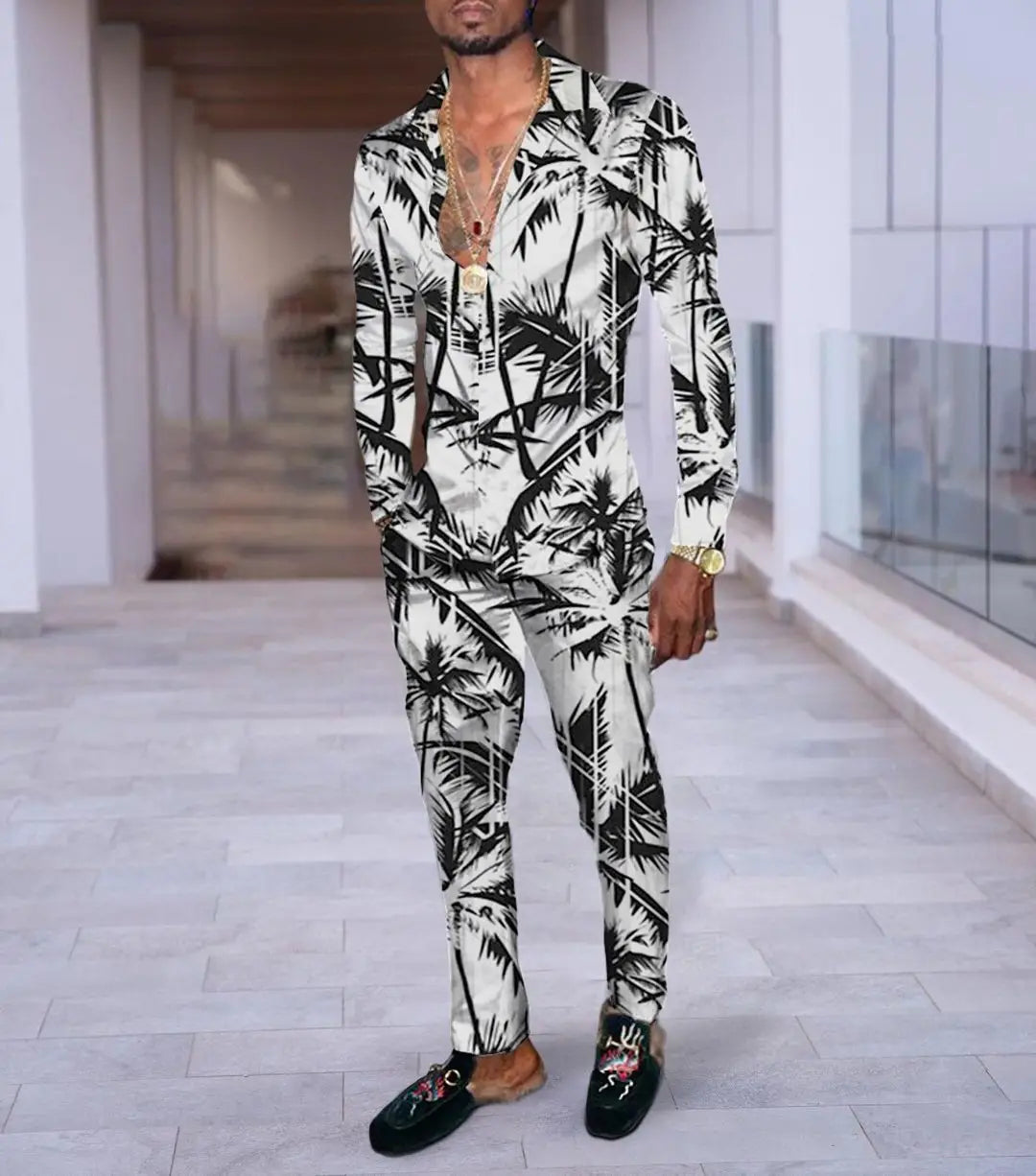 Hip Hop Hong Kong Style Fashion 3D Printing Casual Long Sleeve Shirt Suit