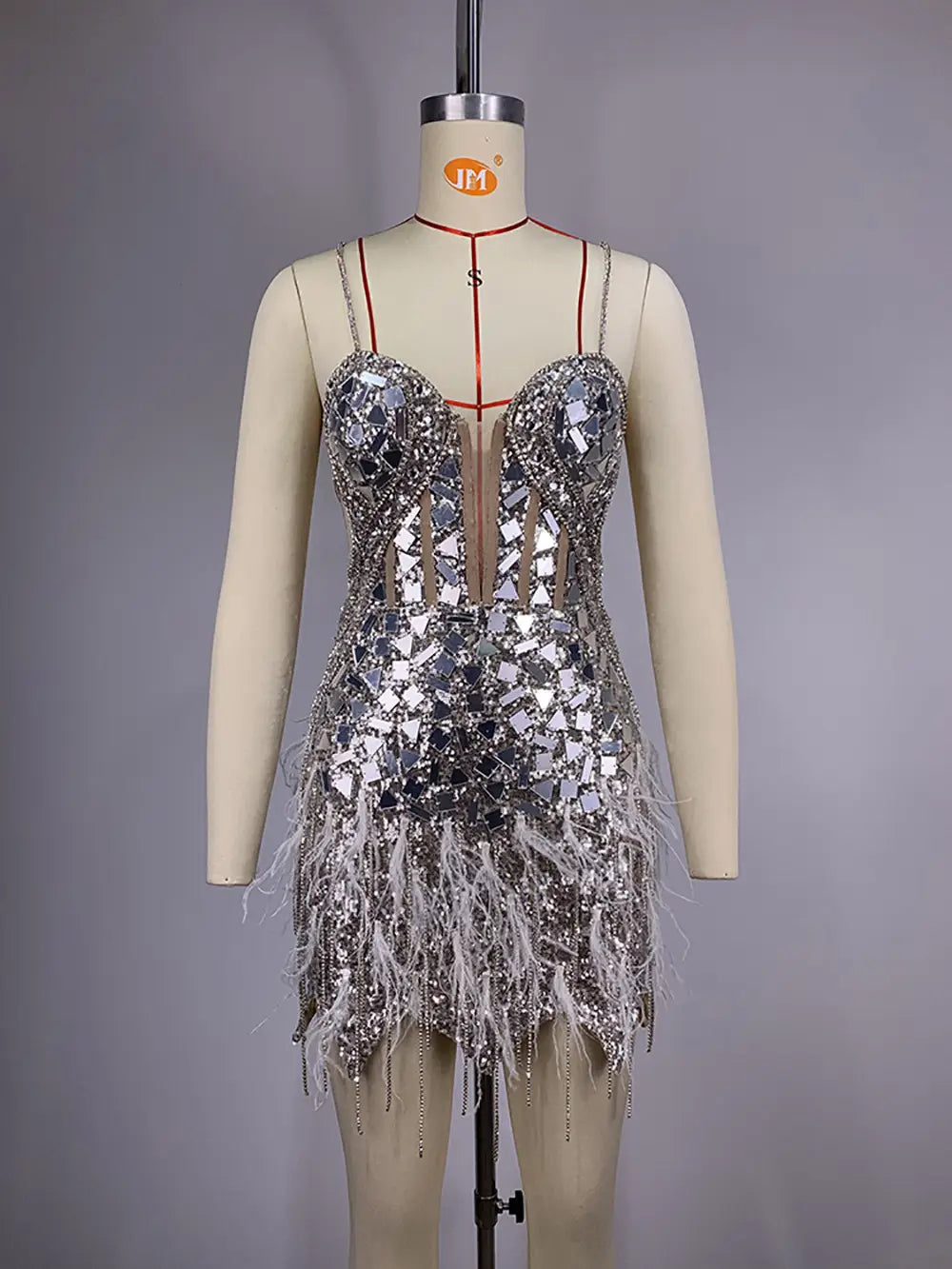 Female Summer Sequins Feather Tassel Backless Dress