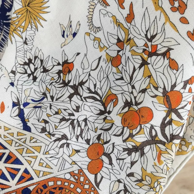 Prosperous Double-sided Same Color Printing Silk Wool Scarf