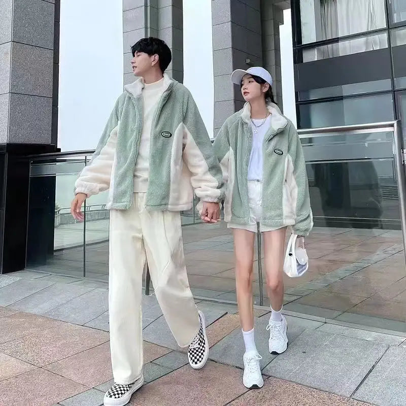 Mint Green Stitching Berber Fleece Coat Men And Women