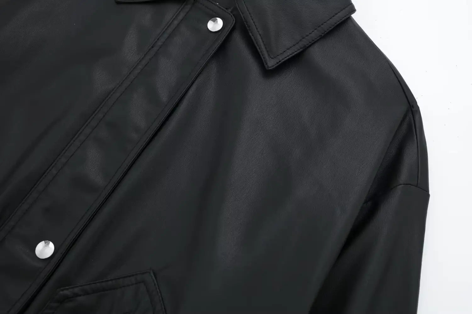 Women’s Lapel Loose Faux Leather Bomber Jacket Coat