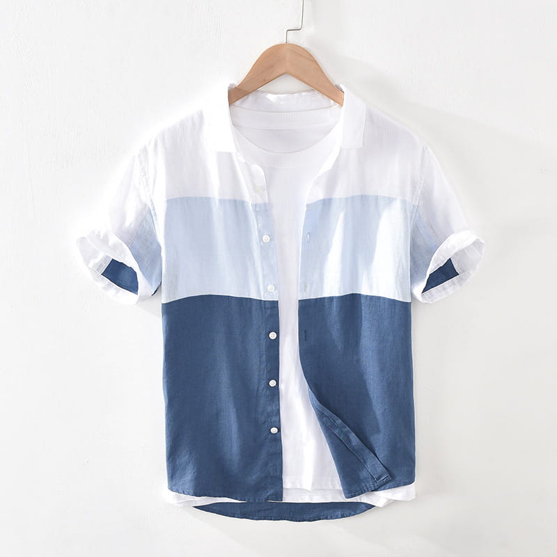 Men’s Patchwork Linen Short Sleeve Shirt