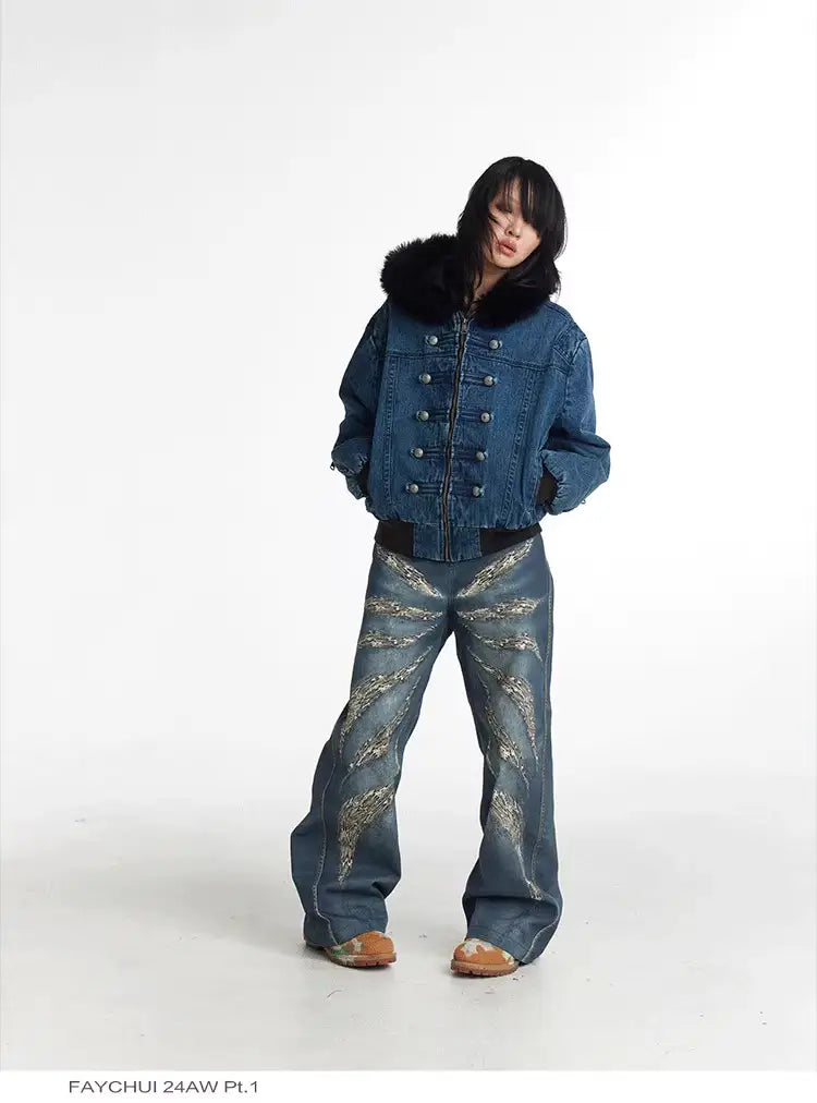 Original Digital 3D Full Printed Leopard Print Loose Jeans