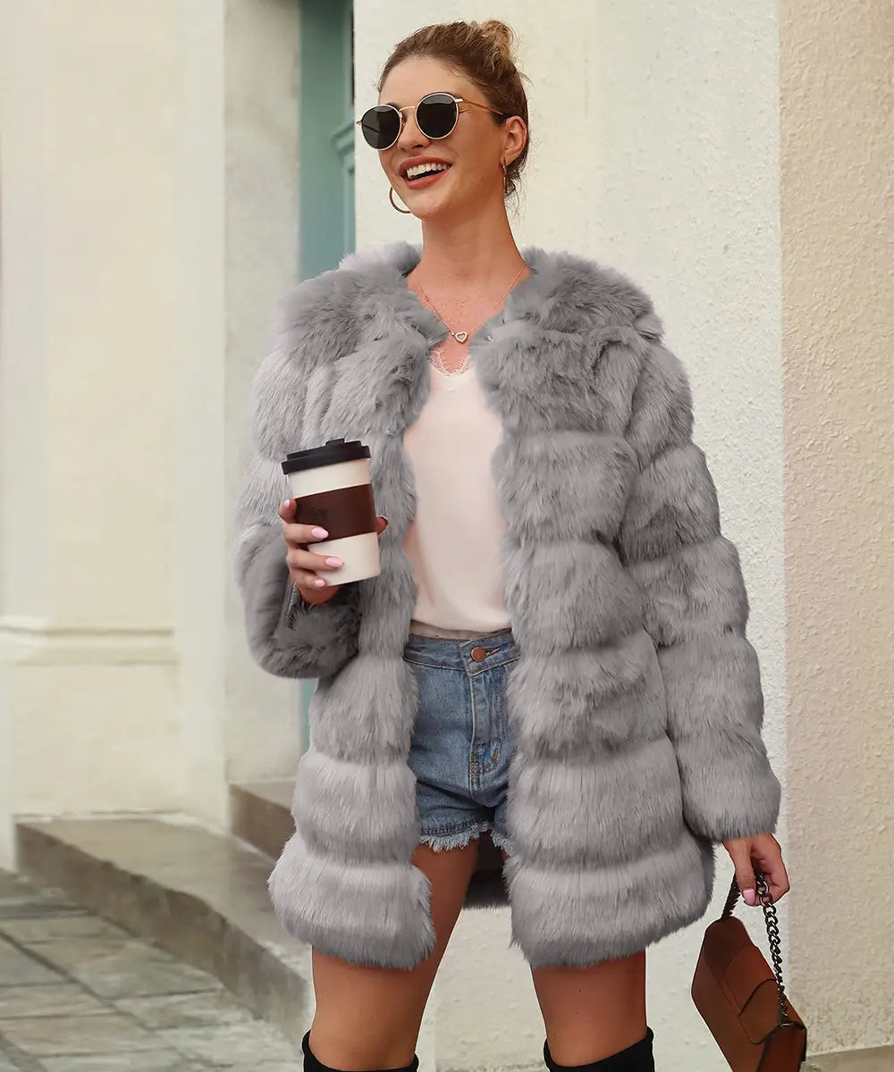 Women’s Imitation Fur Coat Top Long-cut Coat Trench Coat