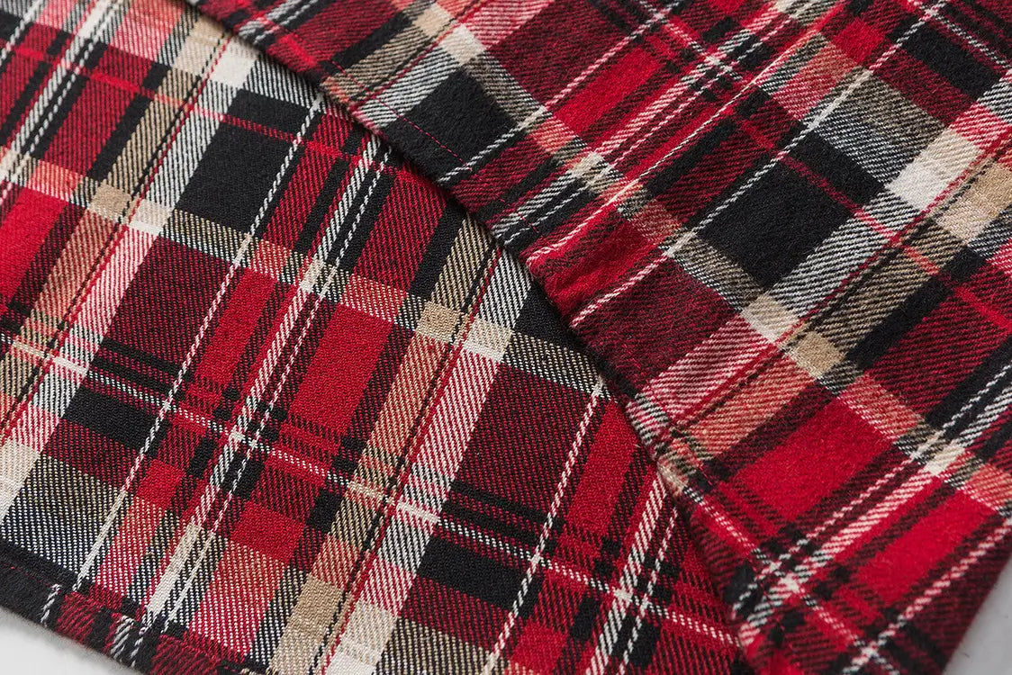 New Denim Lapel Plaid Shirt Men’s Retro
