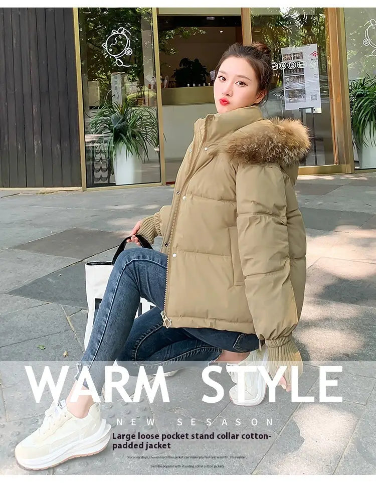 Loose Hooded Gloves Thickened Thermal Quilted Jacket Coat For Women