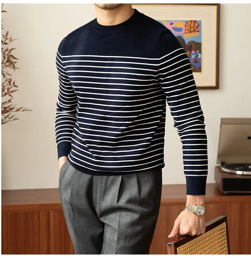 Business Commute Striped Design Contrast Color Long Sleeves Knitwear