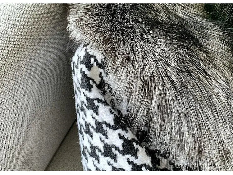 Fur Coat Women’s Short Houndstooth Fur Collar Silver Fox Fur Jacket