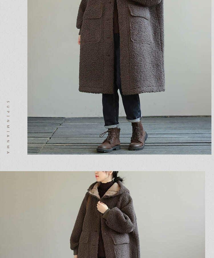 European And American Plus Size Loose Lamb Wool Younger Hoodie Padded Coat Women