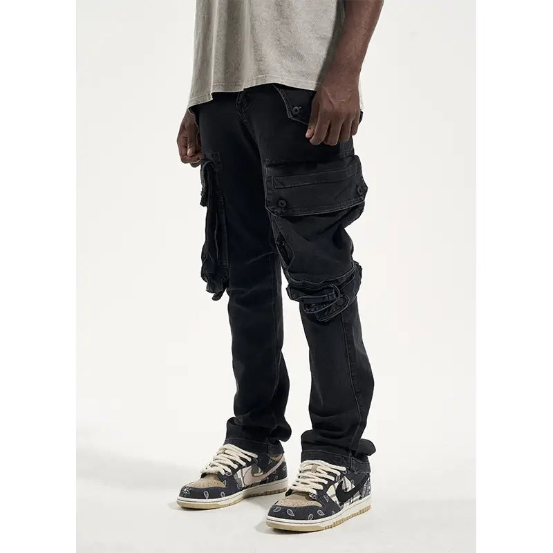 High Street Washed And Worn Multi-pocket Harem Shell Pants Men