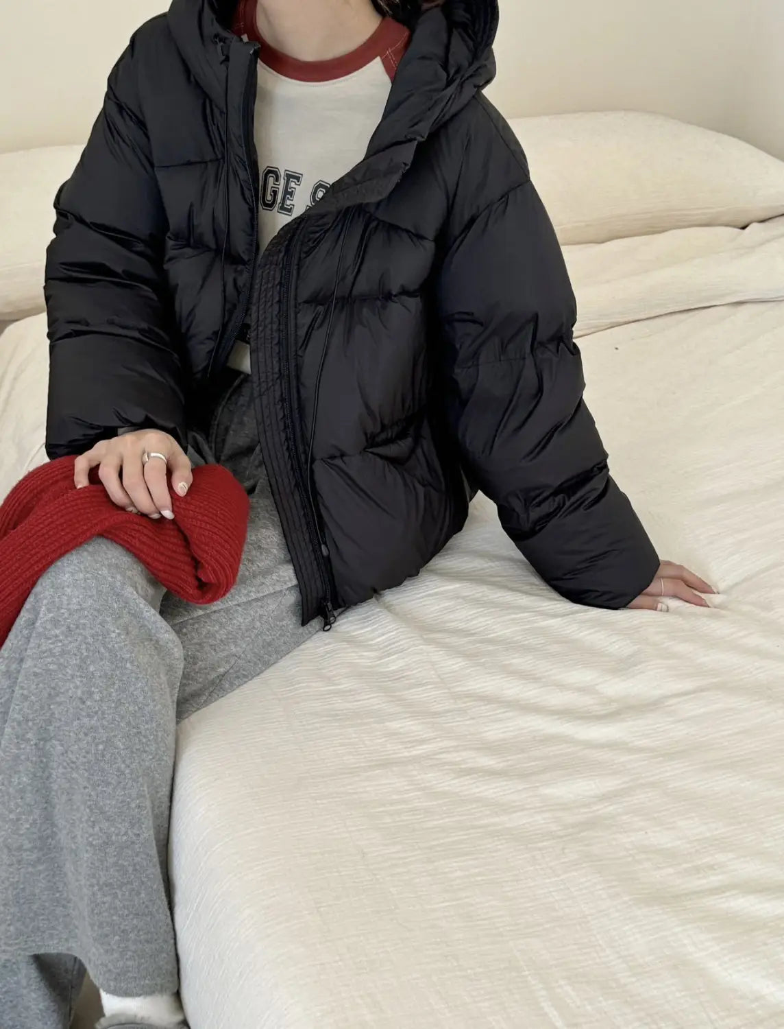 White Duck Down Puff Fluffy Hooded Down Jacket