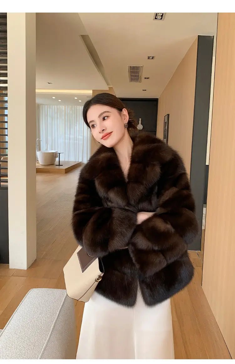 Artificial Fur Purple Sable Thick Warm Jacket