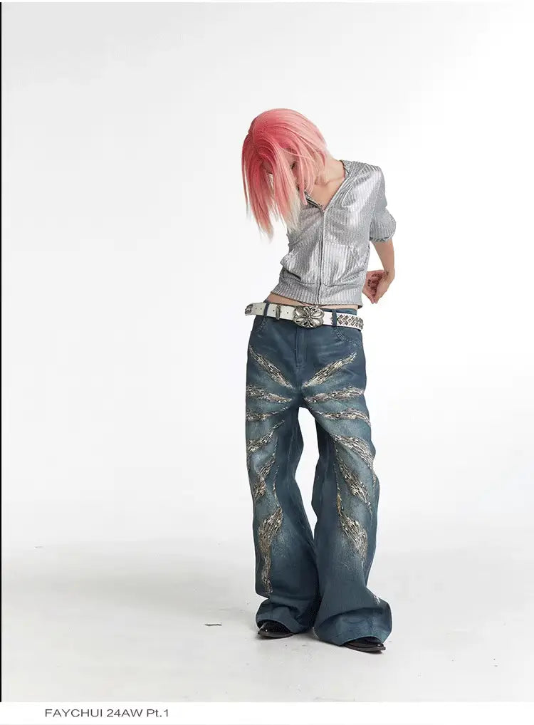 Original Digital 3D Full Printed Leopard Print Loose Jeans