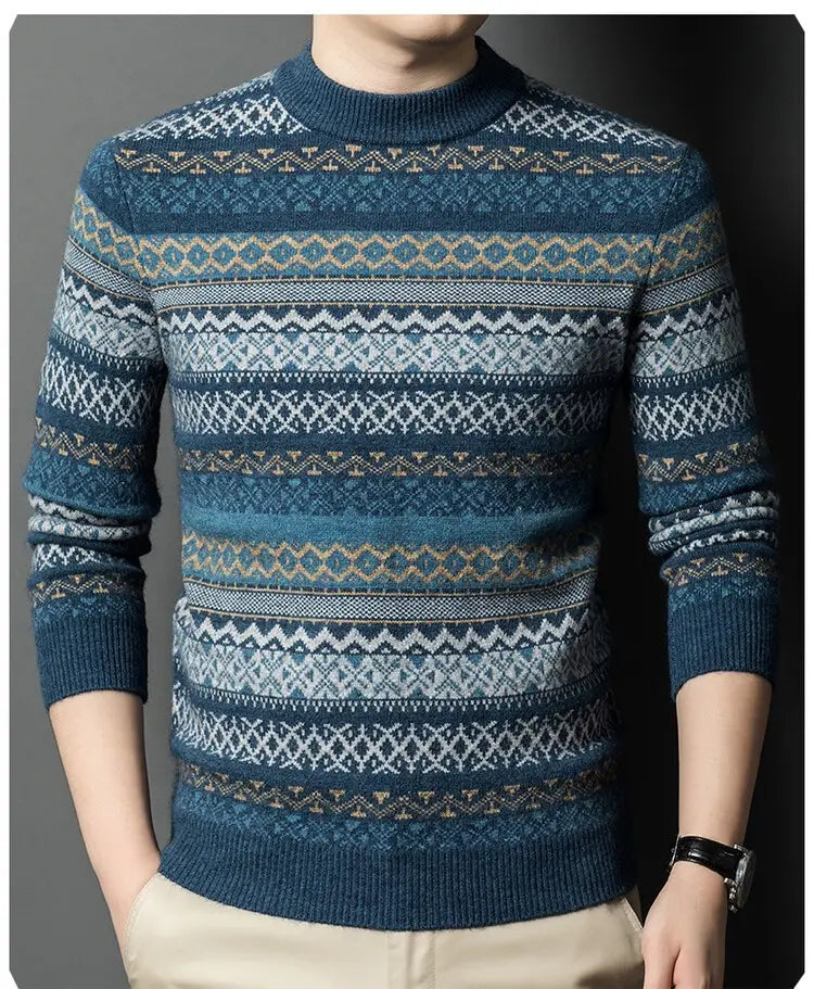 Men’s Pullover Thickened Striped Sweaters Bottoming Shirt