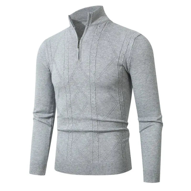 Fashion Rhombus Sweater Men’s Casual Stand Collar Long Sleeve Half Zipper Sweater