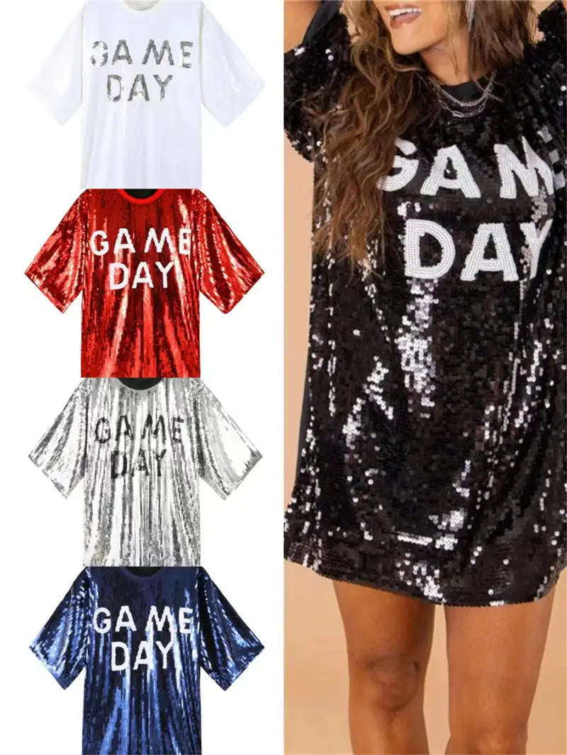 Sequined Short-sleeved Top Loose Plus Size T-shirt For Women
