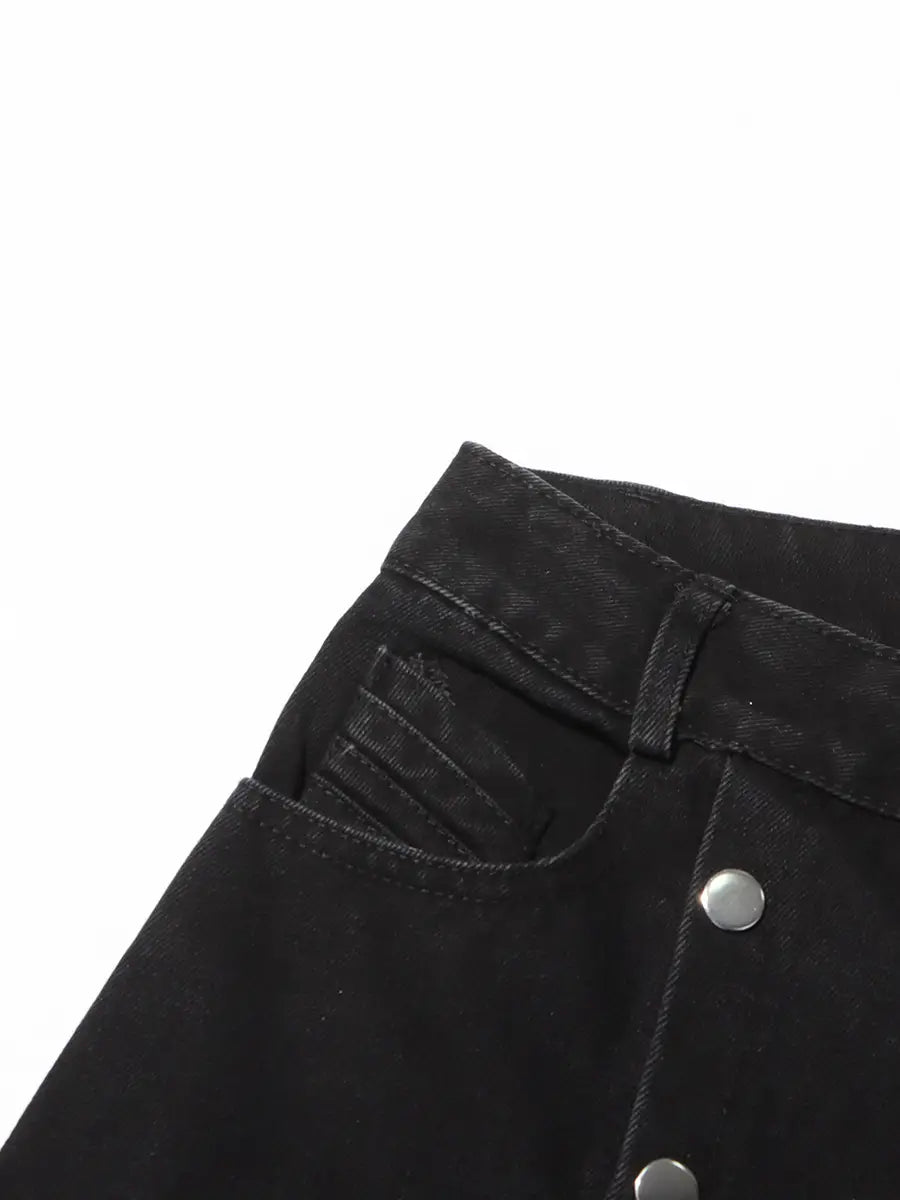 New Detachable Multi-button Design Irregular High Waist Jeans