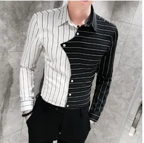Four seasons British style contrast color stitching men shirt