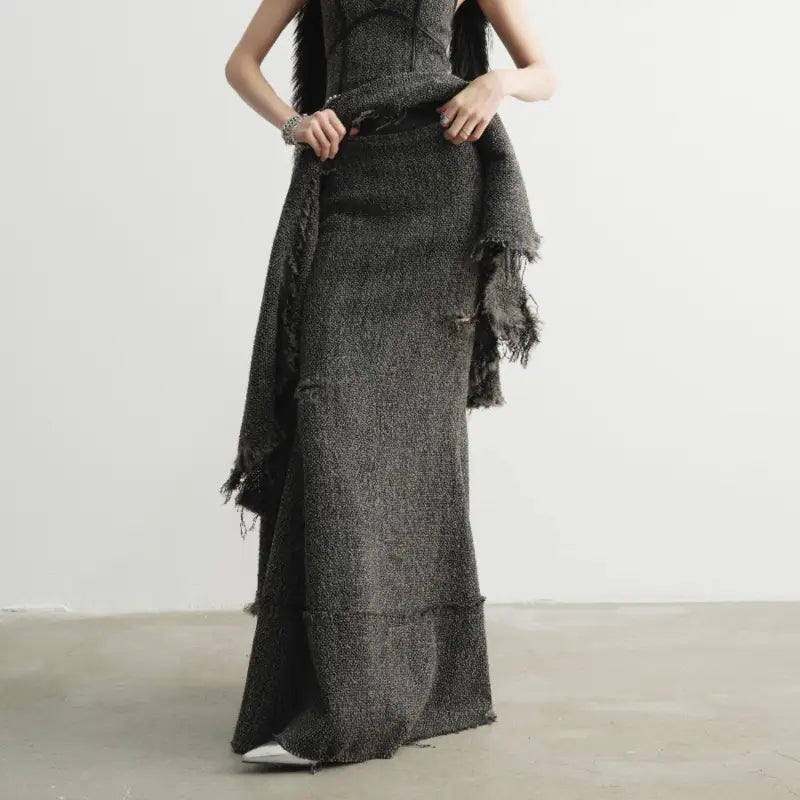 Forest Misty Green Ruffled Maxi Skirt