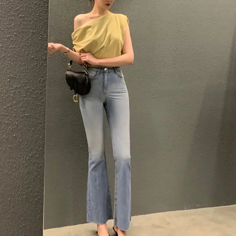 Irregular Shoulder Design Loose Solid Color Pullover Short Sleeve T-shirt