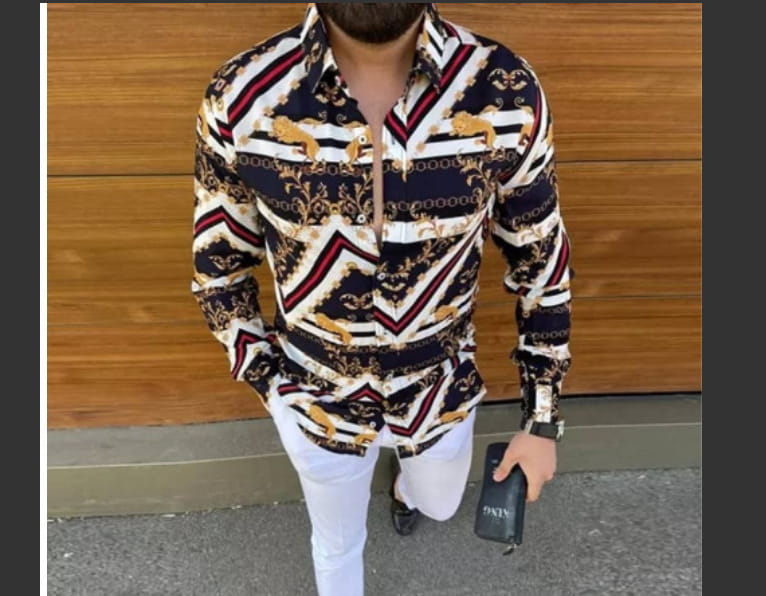 European And American Men’s Long-sleeved Shirt Casual Printing