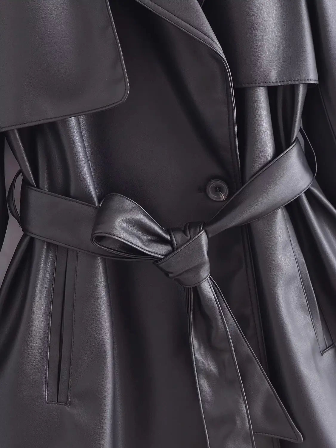 Women’s Elegant Slightly Mature Imitation Leather Short Trench Coat