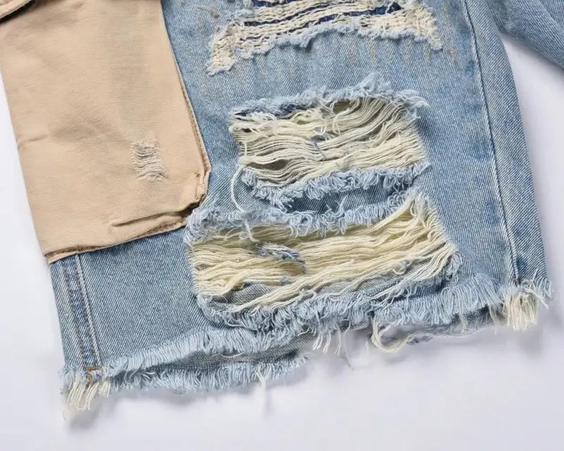 Knife Cut Big Hole Raw Fringed Tassel Wash Whisker Shorts