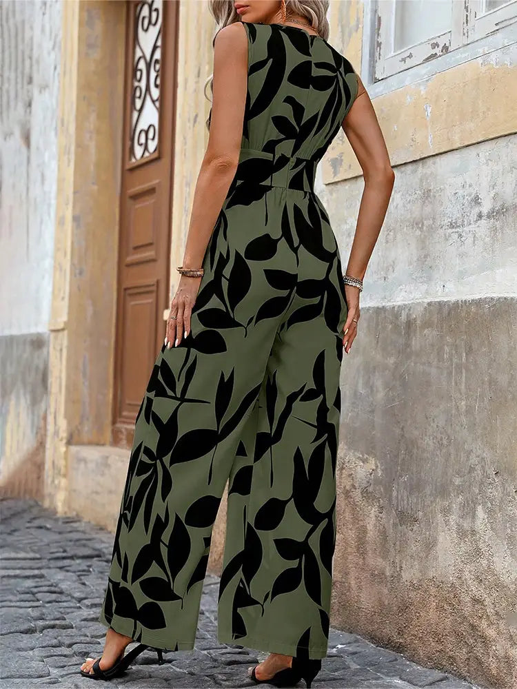 Fashionable High Waist Lace-up Wide Leg Jumpsuit For Women