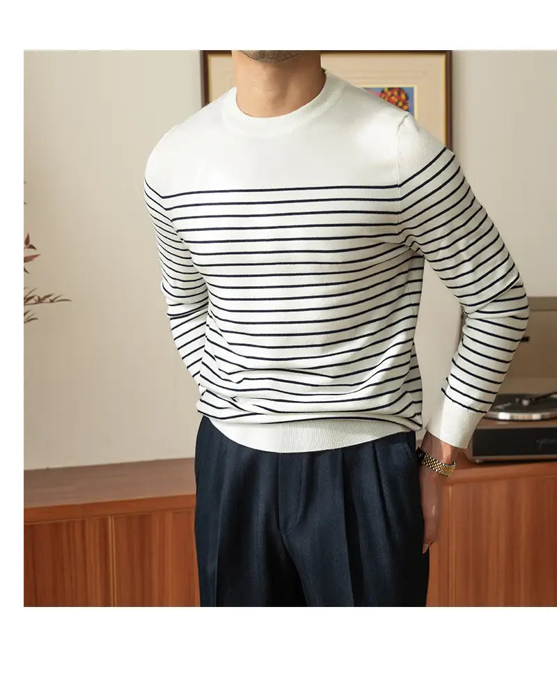 Business Commute Striped Design Contrast Color Long Sleeves Knitwear