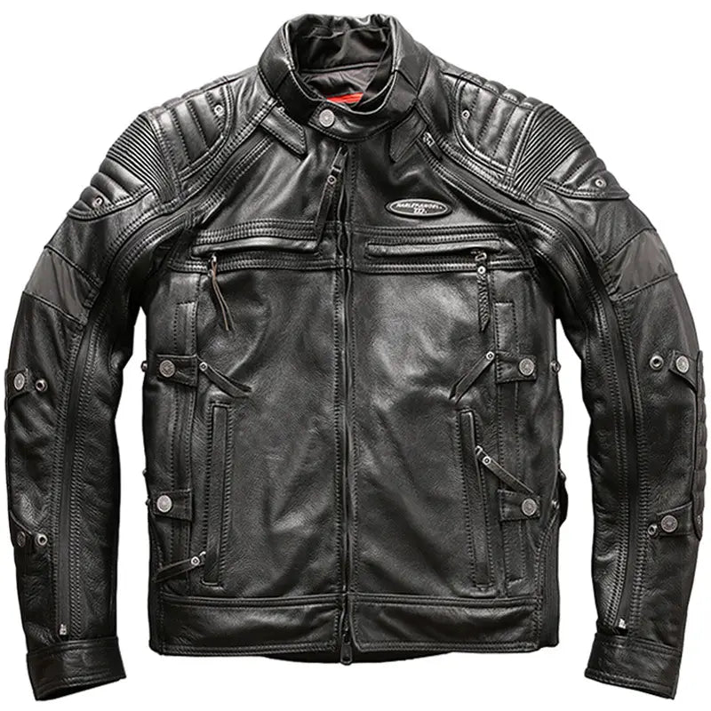 Men’s Genuine Leather Stand Collar Slim Motorcycle Suit