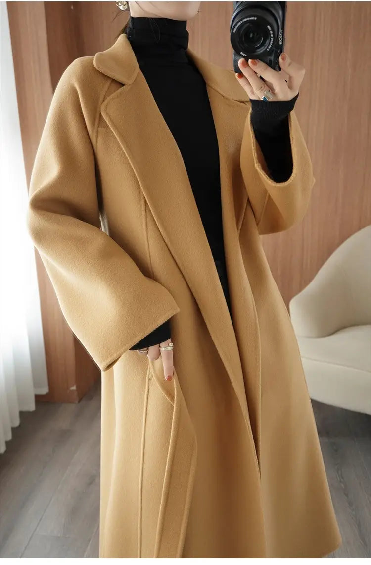 Reversible Cashmere Coat Women’s Mid-length Loose Over Knee Coat