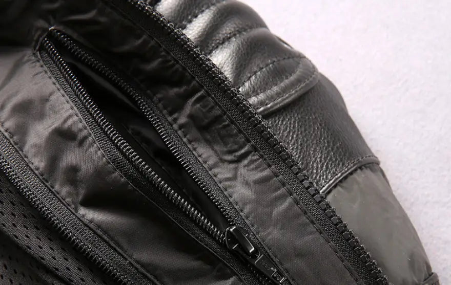 Men’s Genuine Leather Stand Collar Slim Motorcycle Suit