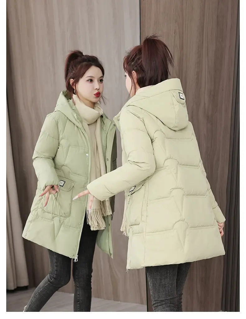 Hooded Down Coat Mid-length Thickened