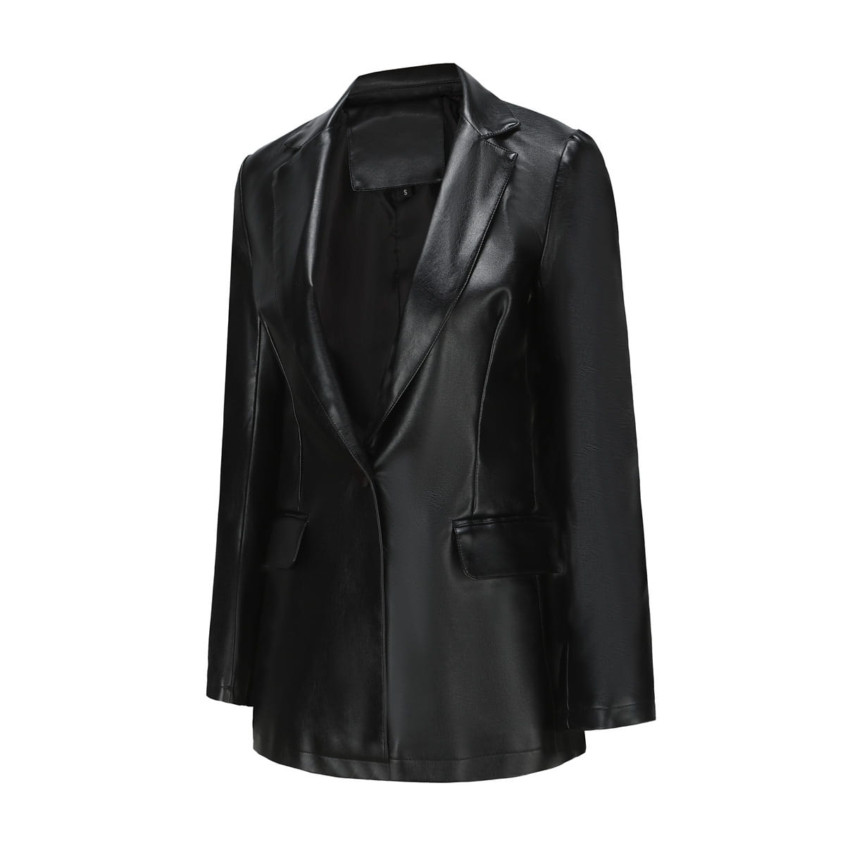 Single Button Commute Leisure Solid Color Leather Coat