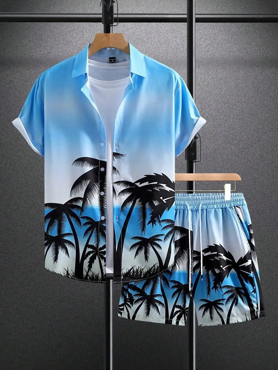 3D Digital Printing Men’s Casual Loose Shirt Shorts
