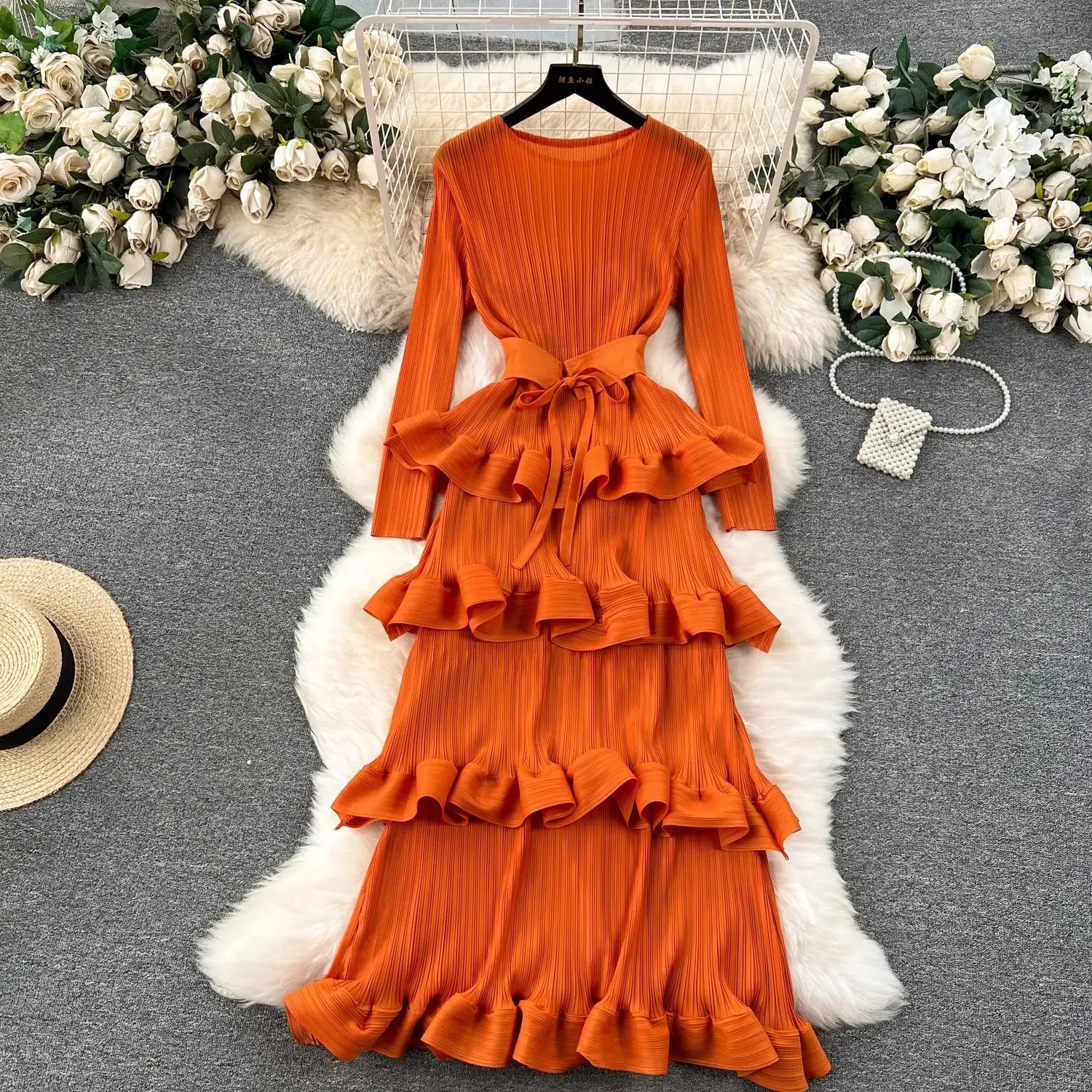 Cake Heavy Industry Pleated Slim Long Dress