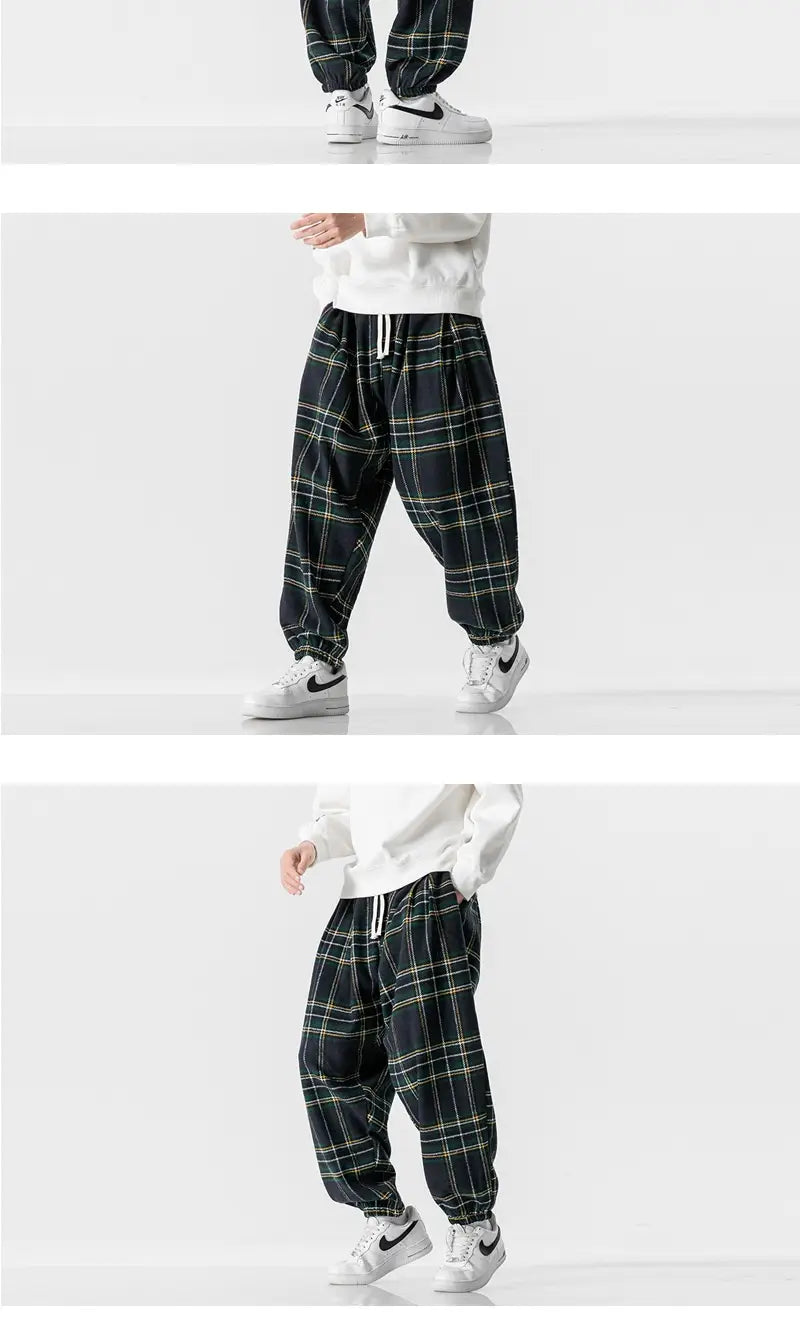 Hong Kong Style Plus Size Woolen Casual Harlan Plaid Pants