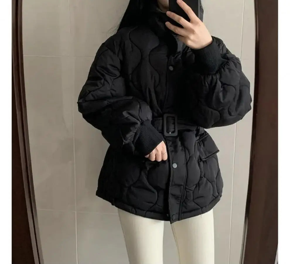 Women’s Stand-up Collar Tie Long Sleeve Cotton Coat