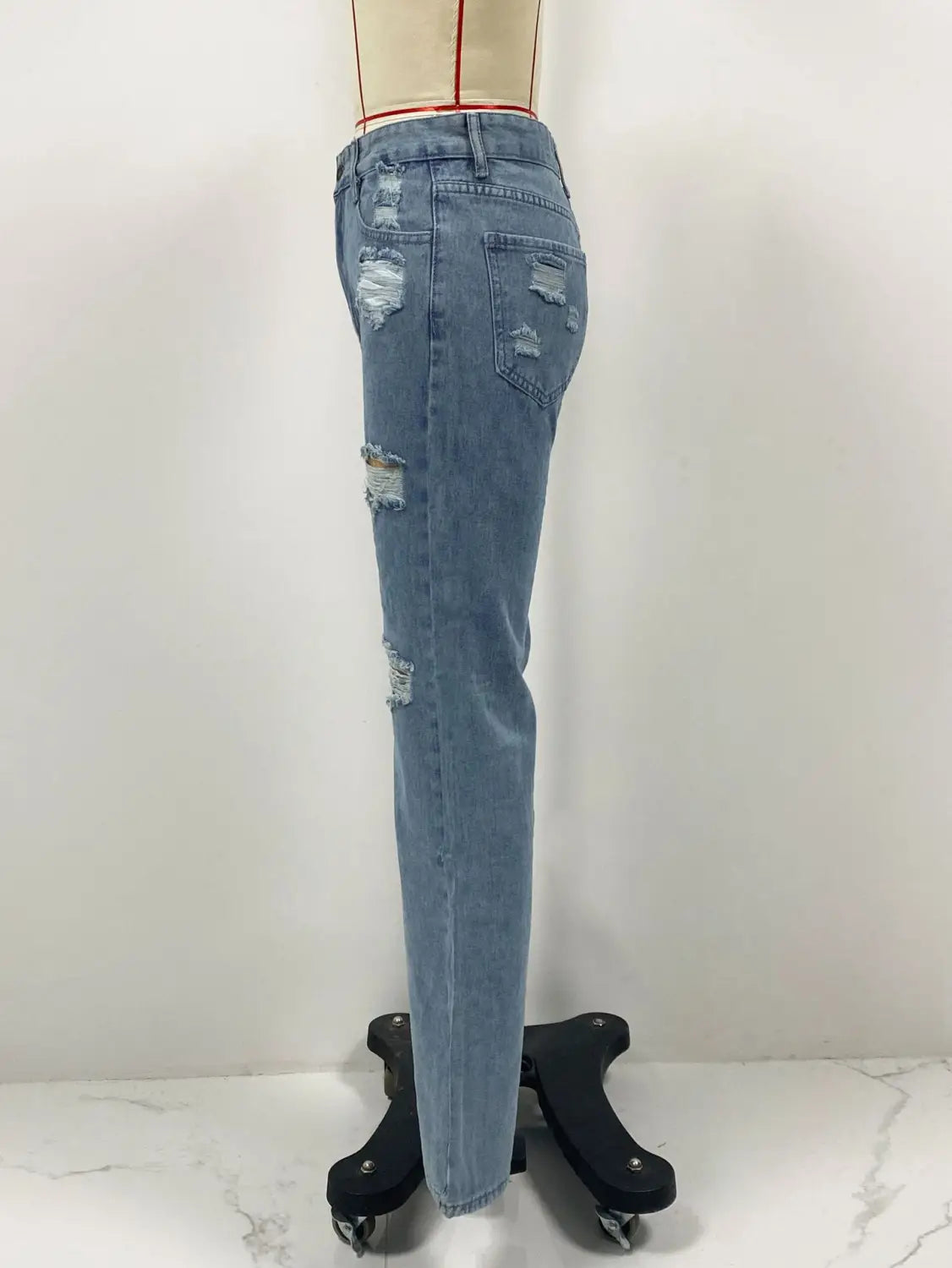 Ladies Jeans High Waist Ripped Slightly Stretch Split Trousers