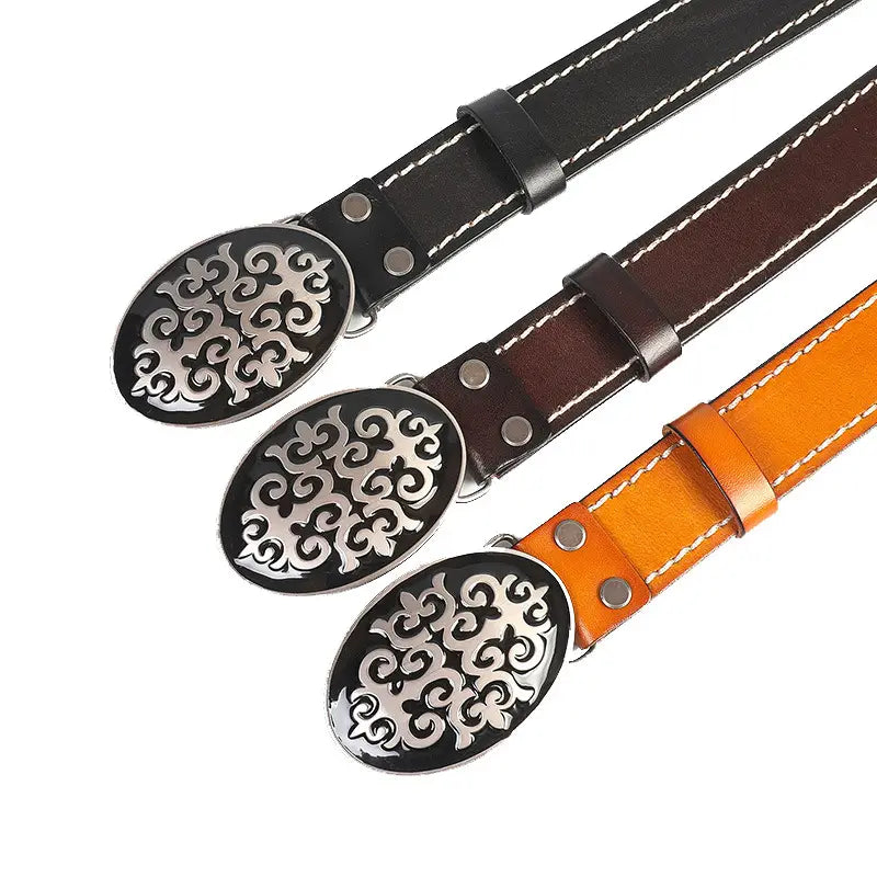 Leather Belt With Smooth Buckle For Men’s Belt