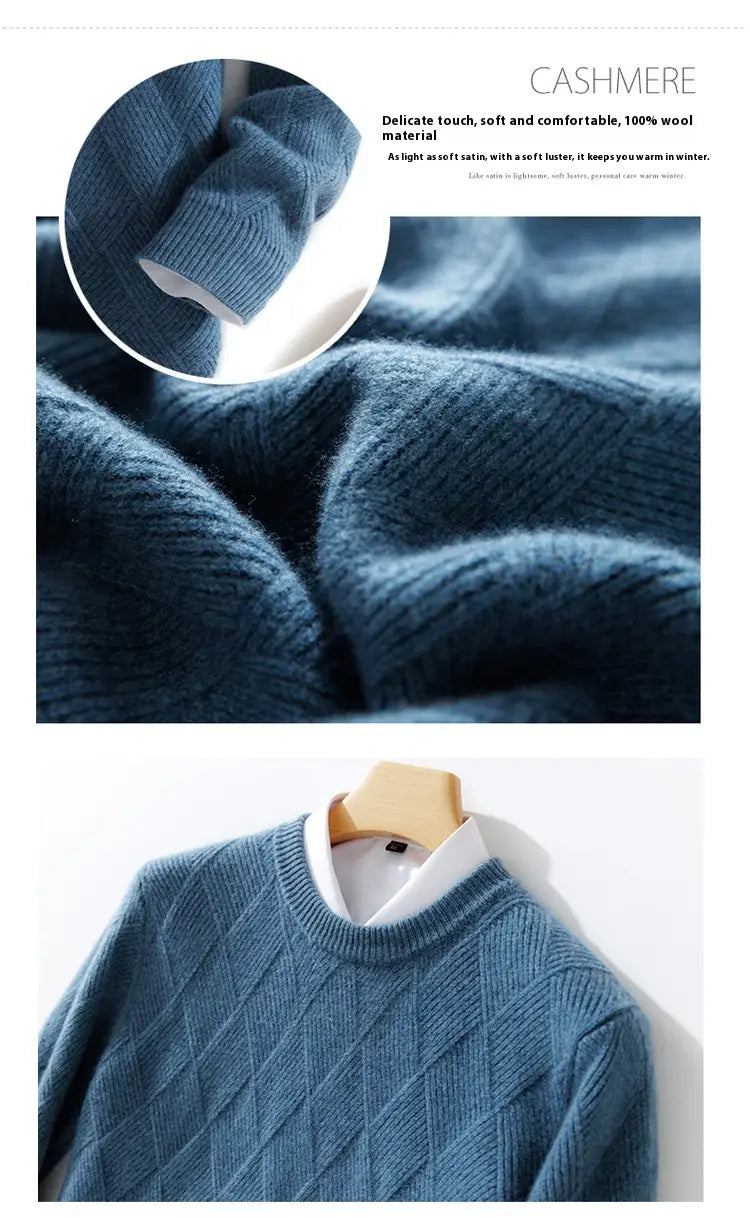 Pure Wool Sweater Men’s Loose Round Neck Sweater Casual Thickening Knitted Bottoming Shirt